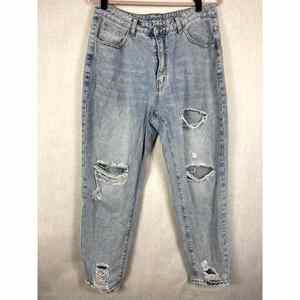 Shein Curve Distressed Tapered Leg Mom Jeans High Rise Size 0XL Light Blue Wash